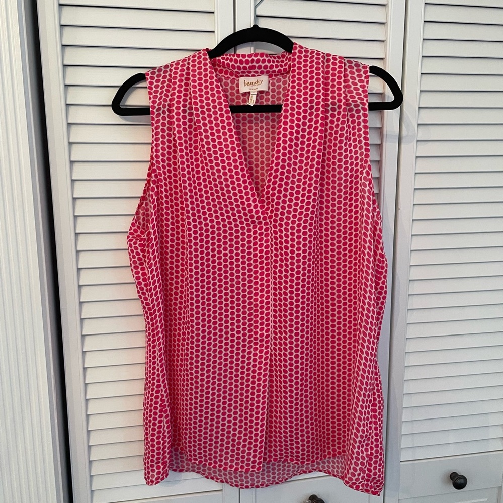 Laundry By Shelli Segal Tank Top, pink Polka Dot V- Neck